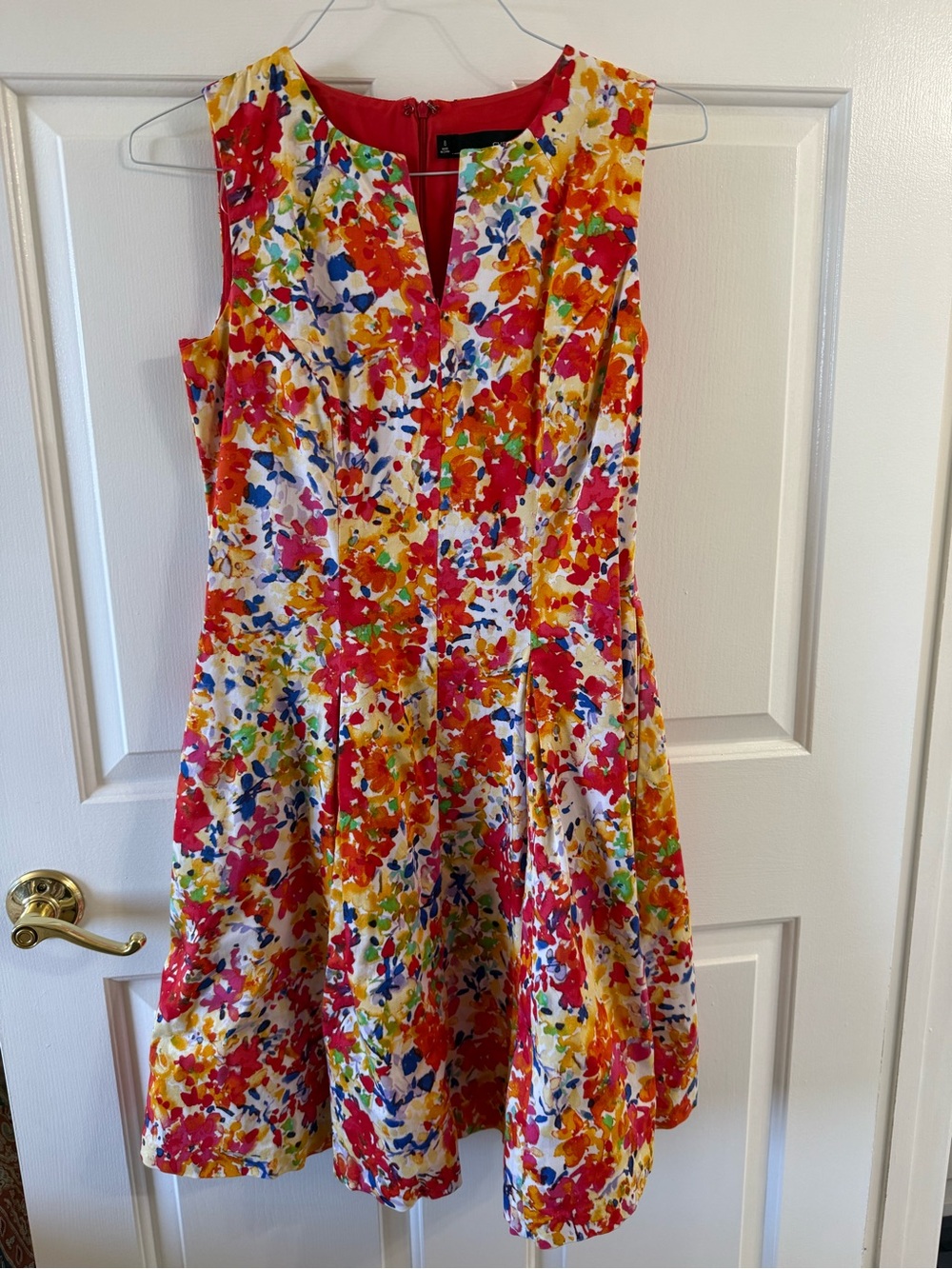 Chetta B Sleeveless Midi Dress in Red, Yellow & Blue Floral